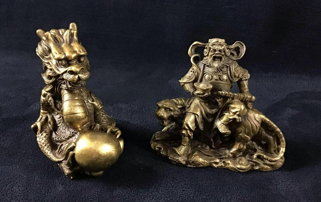 Oriental Chinese Bronze Warrior and Dragon Statues Lot (1 of 8)