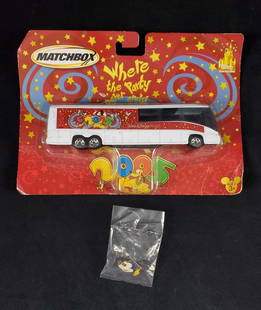 Disney Matchbox Bus And Graduation Mickey Pin: This lot includes: (1) Matchbox Walt Disney World 2005 Bus. A die-cast replica of the Disney bus one would ride in if they were staying a the Walt Disney Resort in Orlando, Florida during the year 200