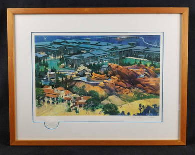 Rare Disney Cast Member California Adventure and Grand: Disney Cast Member California Adventure Commemorative Series Paradise Pier. This concept artwork by R Tom Gilleon is in view from the winery portion looking at the Grizzly Peak and the Grand Californi