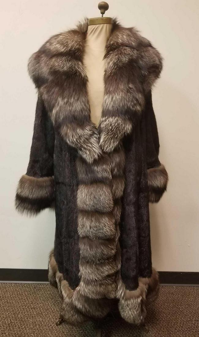 Full Length Mink Fur Coat with Fox Trim (1 of 7)