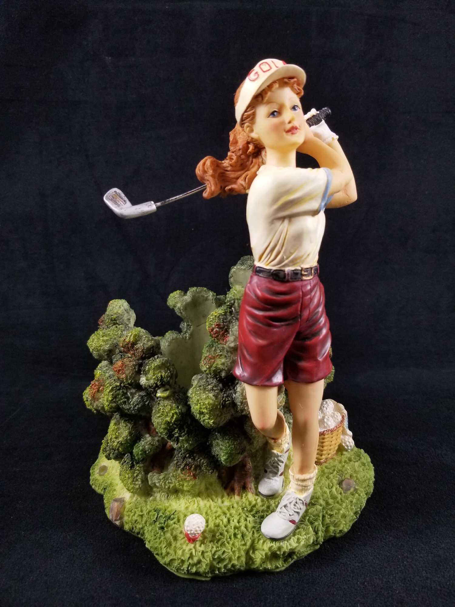 Female Golf Wine Bottle Holder: Female Golf Wine Bottle Holder. A great gift for the wine loving golfer! Holds any 750ml size bottle. In very good condition with no known damages such as chips or cracks. Made from ceramic. Unknown m