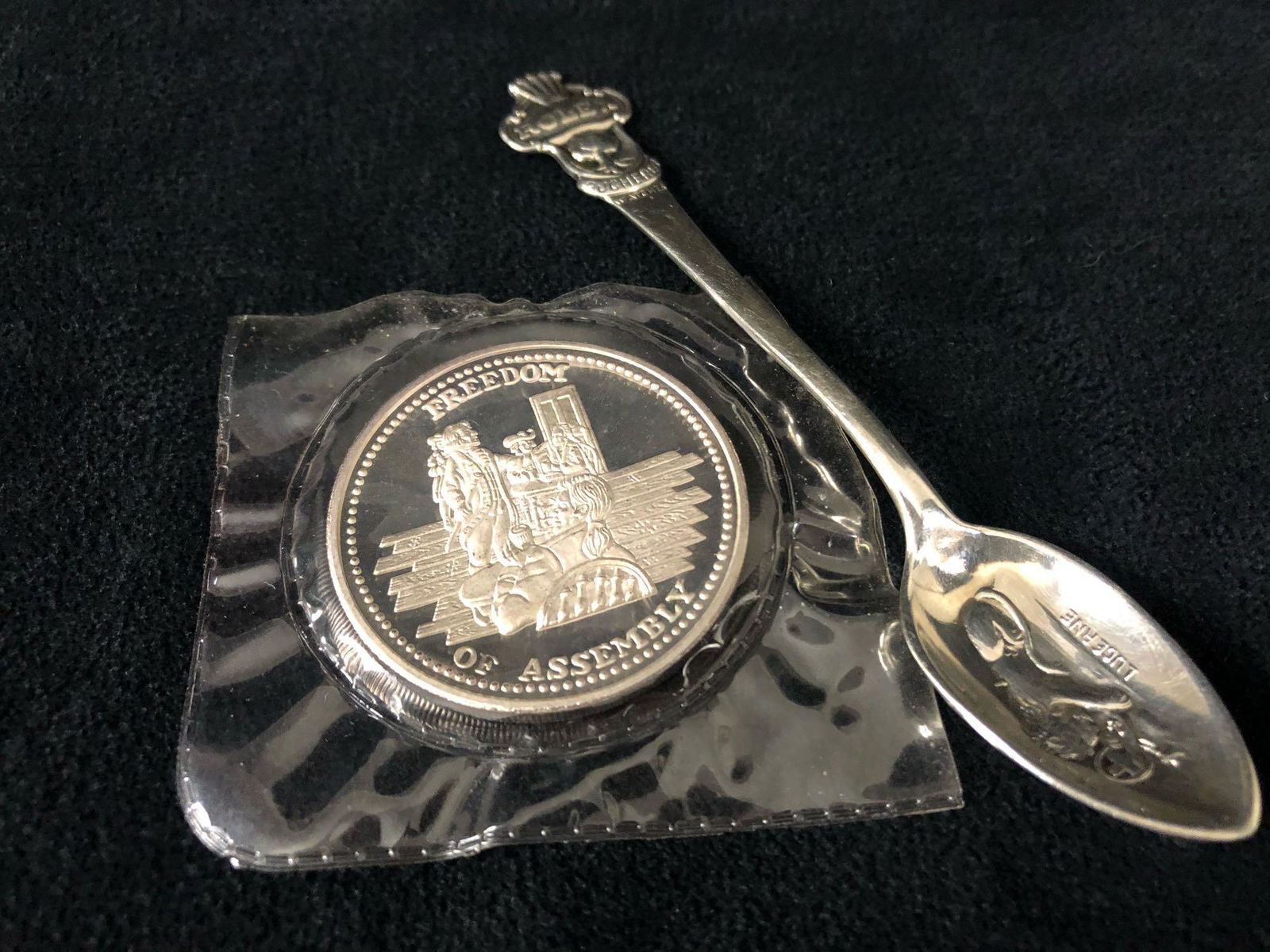 Vintage 999 1 OZ Johnson Matthey Silver Round & Rolex: Vintage 999 1 OZ Johnson Matthey Silver Round & Rolex Collectible 4 1/4"Â Silver Plated Spoon. Â