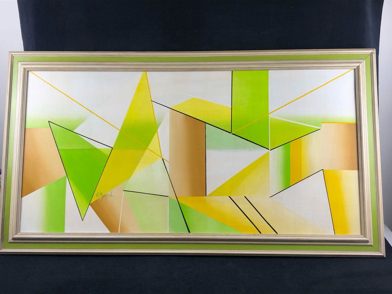 E. RAFAEL SIGNED ABSTRACT CUBIC ACRYLIC PAINTING ON (1 of 11)