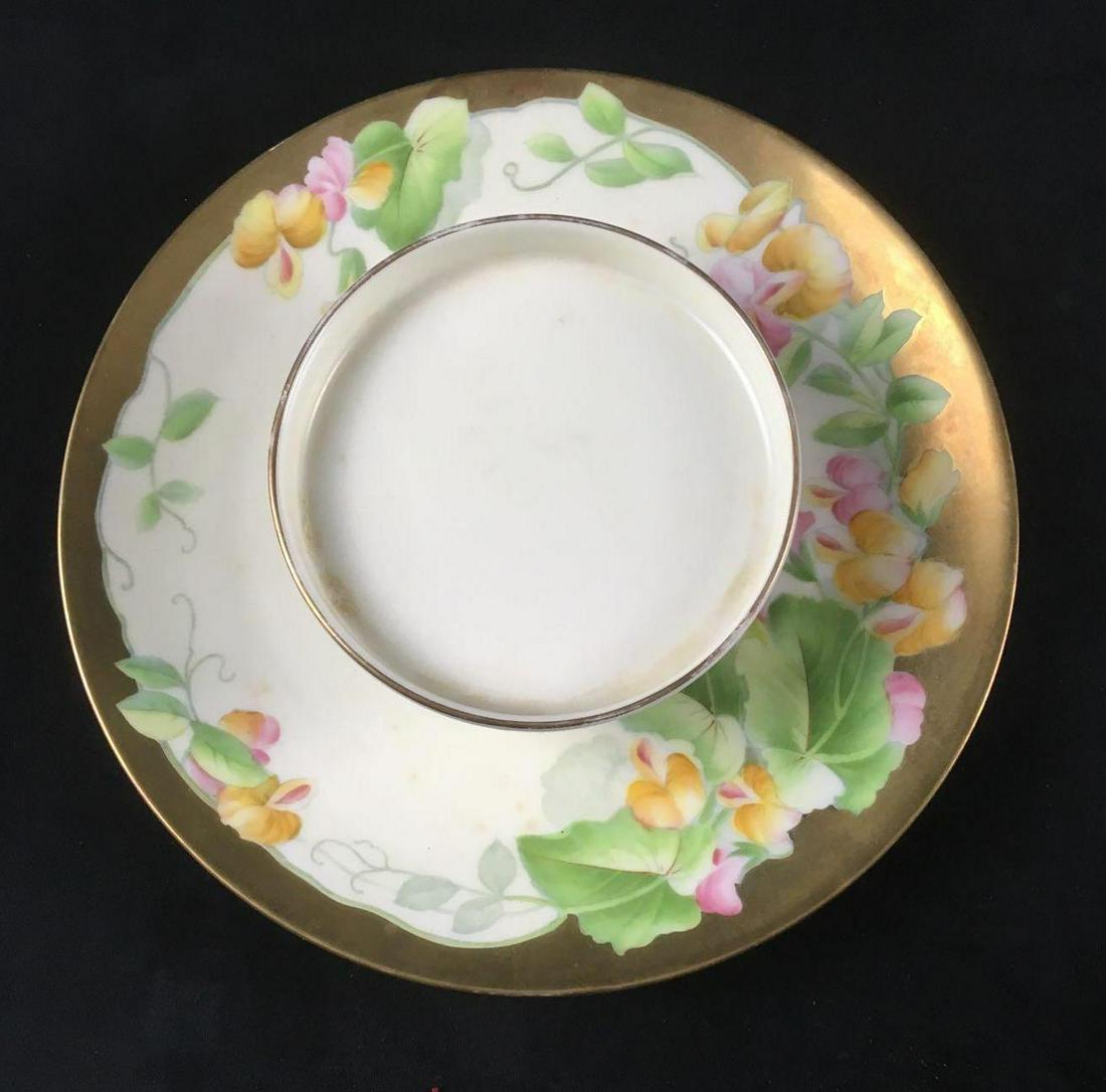 Hand Painted Bavarian Hand Painted Appetizer Plate: Hand Painted Bavarian Hand Painted Appetizer Plate. This appetizer plate is in fair condition. There are some minor scratches on the gold rim and discolored spots on the interior of the plate. The pla