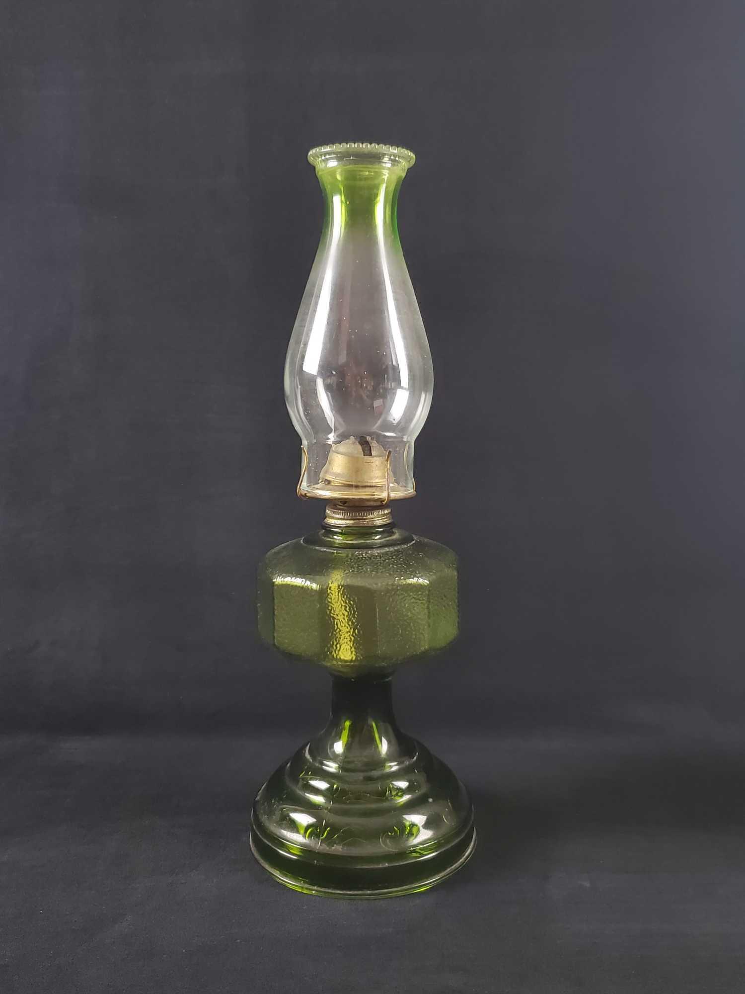 Glass Pedestal Kerosene Oil Lamp (1 of 9)