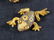 Gold Tone Art Deco Floral Earrings and Frog Pin - 3