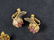 Gold Tone Art Deco Floral Earrings and Frog Pin - 6