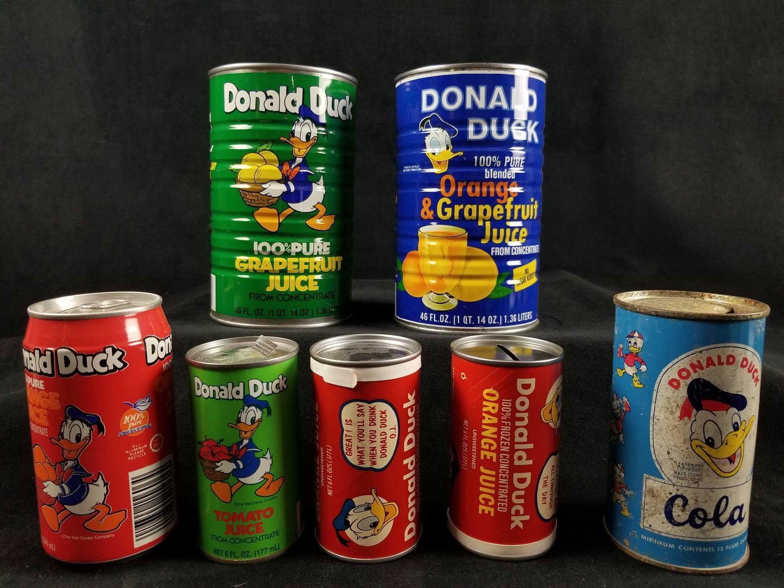 A Lot of 7 Vintage Donald Duck Nephews Tin Can Juice (1 of 9)