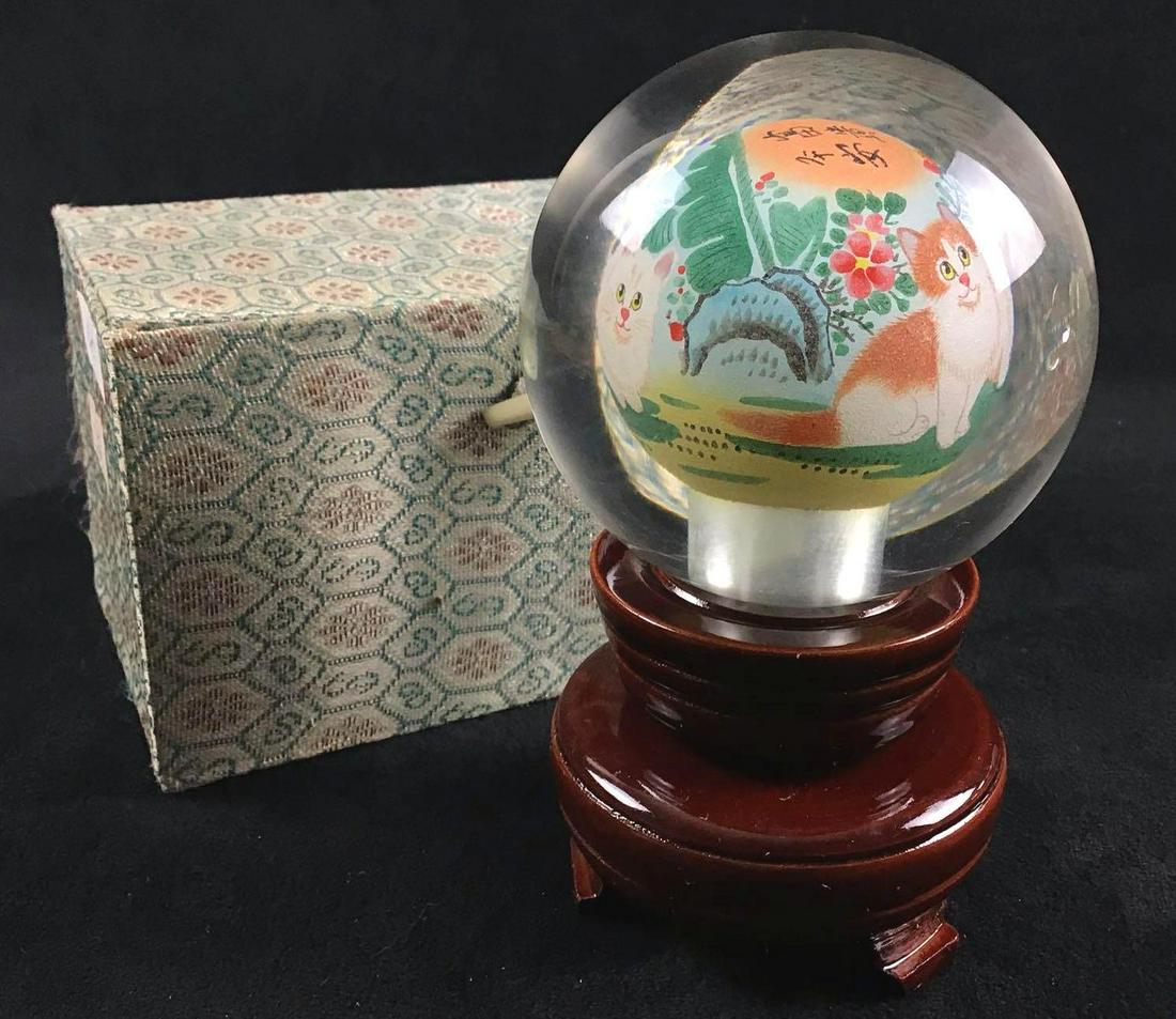 Hand painted Blown Glass Art with Kittens Cats on (1 of 6)