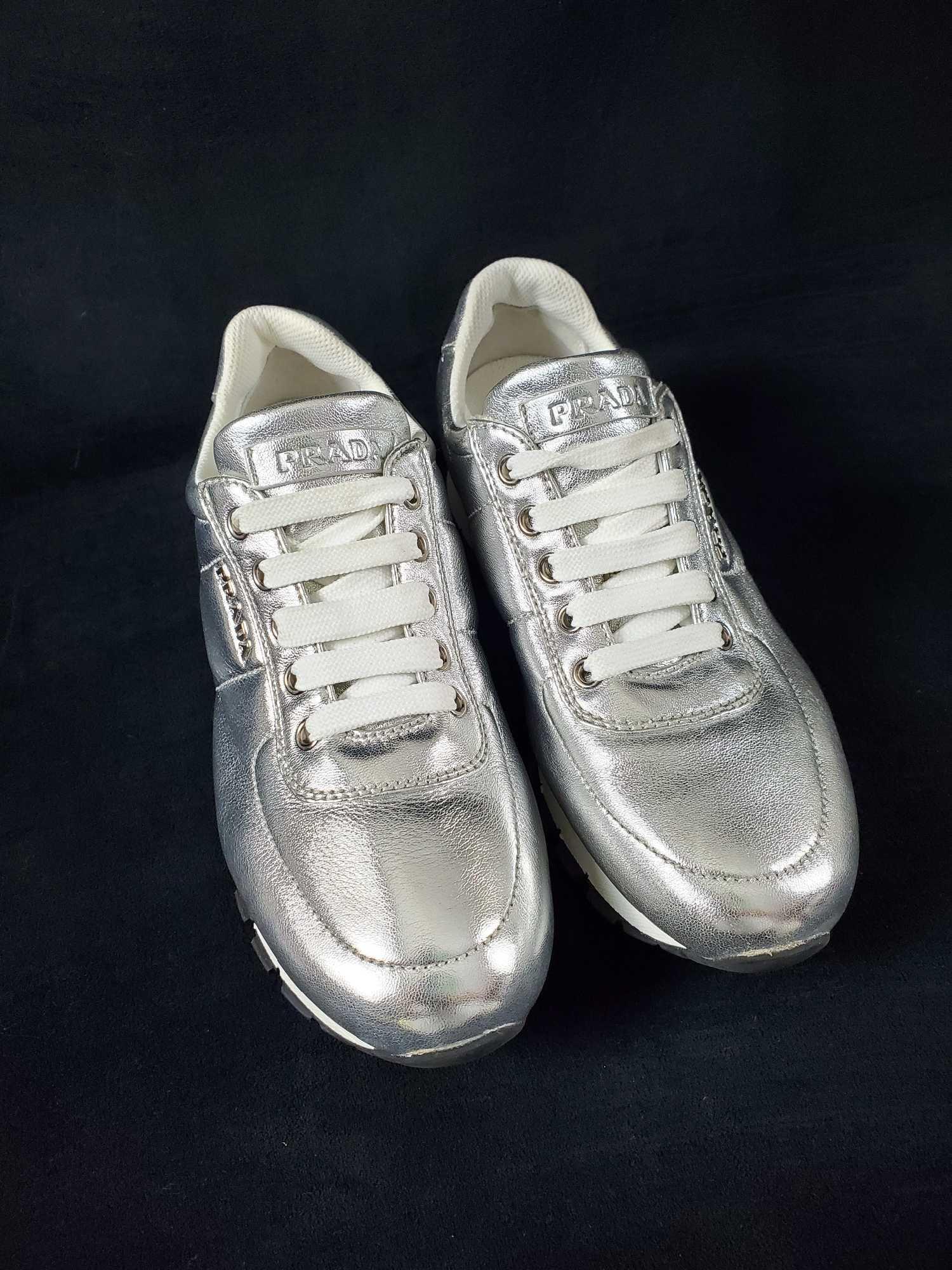 prada silver sneakers