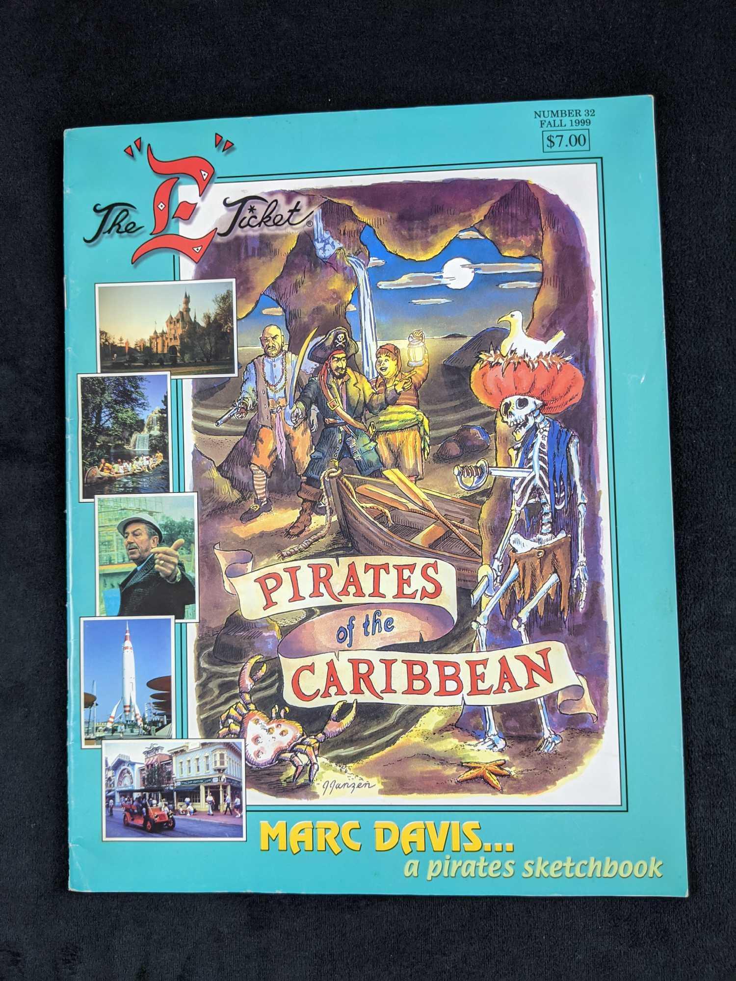 Disney Pirates Of Caribbean E Ticket Magazine 32: This magazine is perfect for any Pirates Of Caribbean and Disney fan. Has photos, sketches and history behind the Disney classic attraction. Magazine #32. Magazine was printed for Fall 1999 by Jack E 