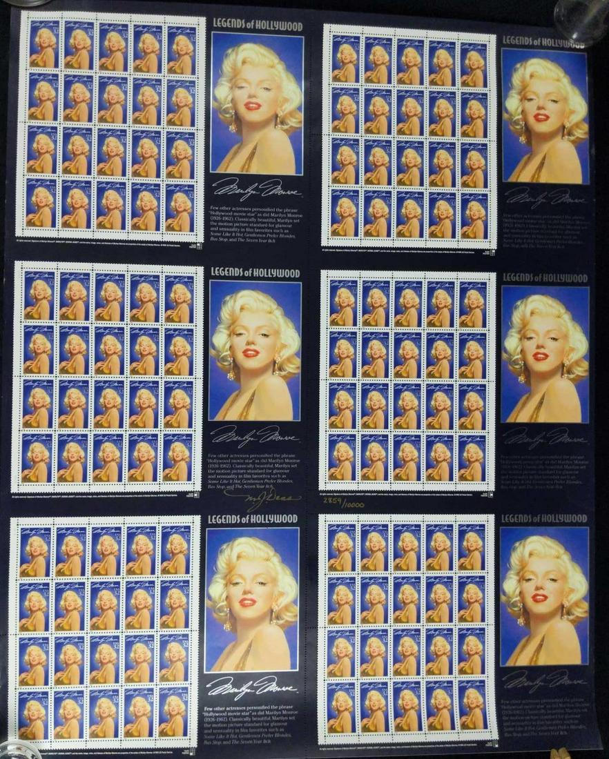 LE Marilyn Monroe Legends Stamp Sheet 120 Stamps: 1995 32-cent "Marilyn Monroe" Legends Limited Edition uncut press sheet. This one is #2859 out of #10000. Is hand-signed by portrait artist, Michael Deas. He was the artist that had painted the Monroe