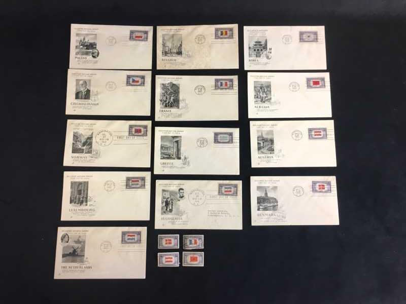 WW II US Postal Five Cent Stamps Commemorating Occupied (1 of 5)