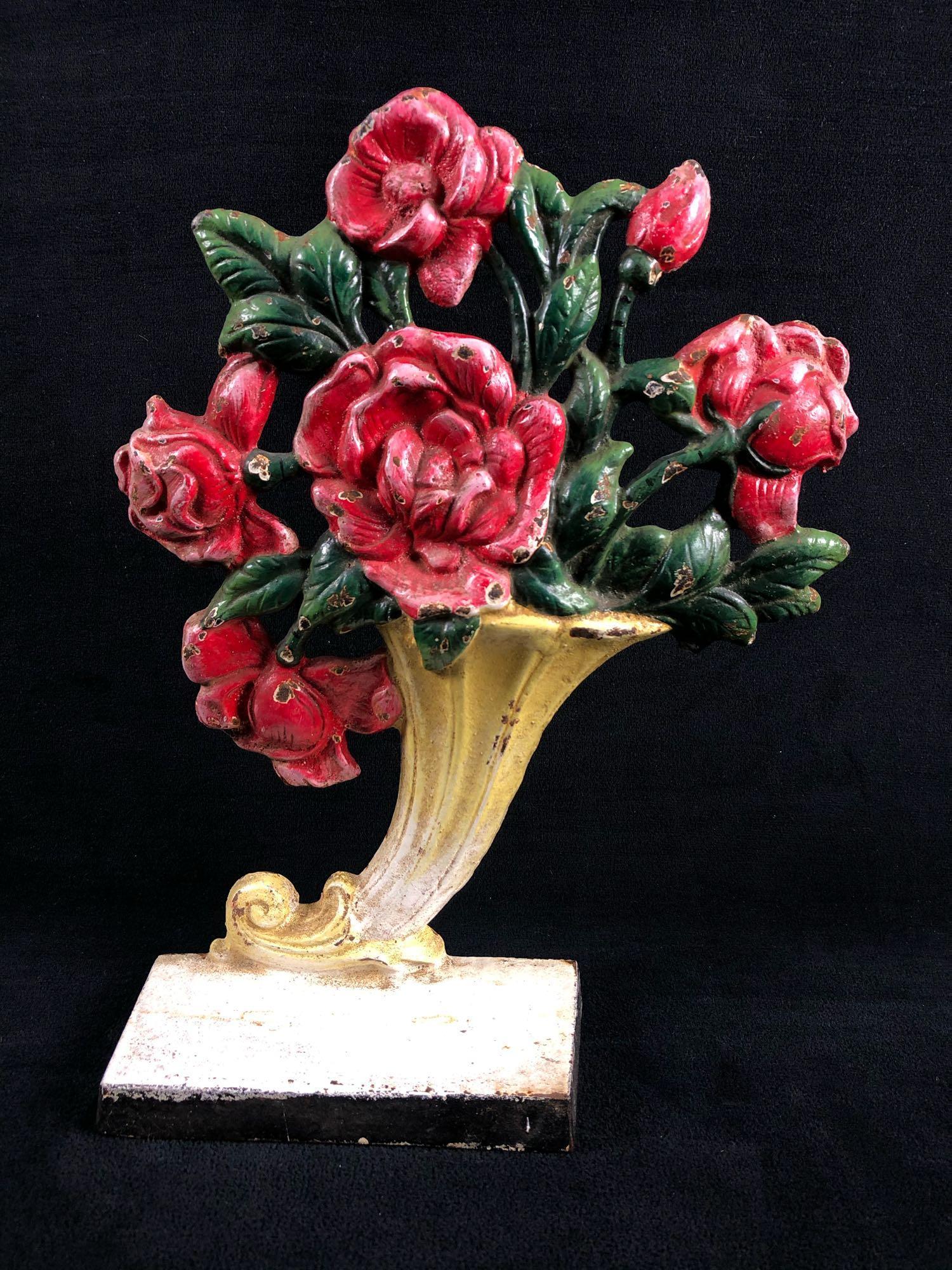 Antique Cast Iron Original Hand Painted Flower Vase (1 of 6)