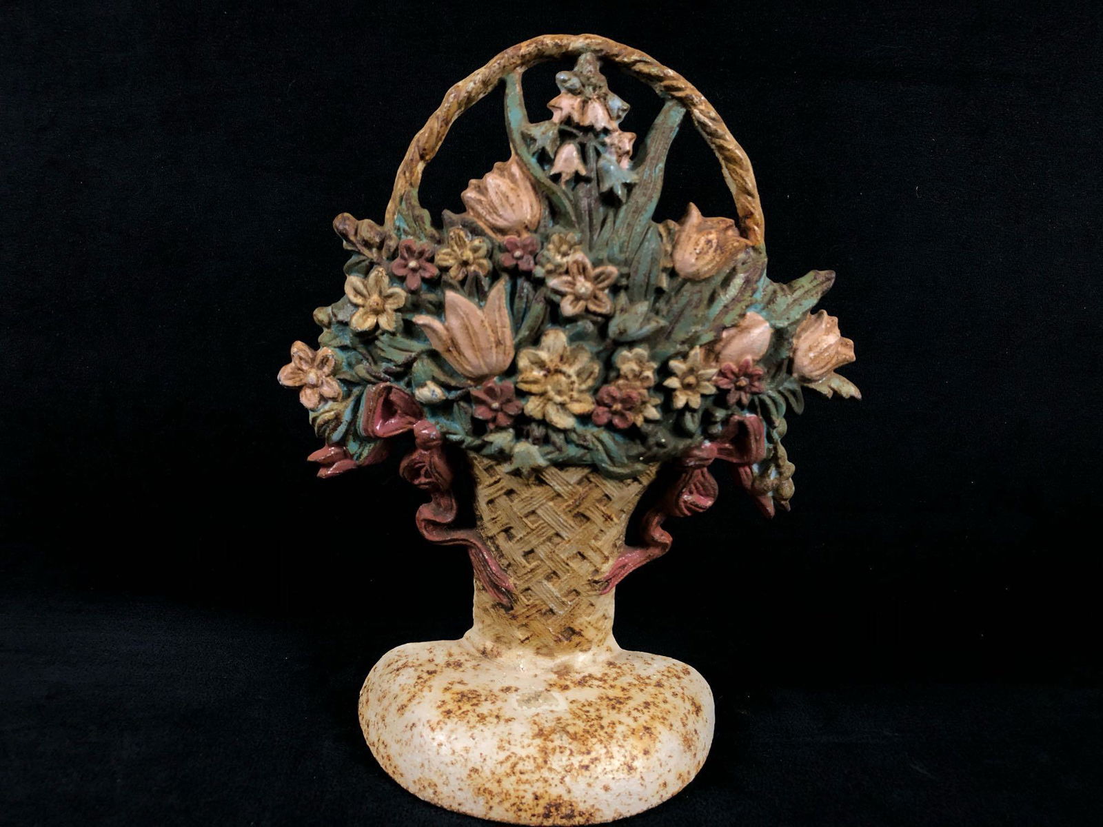 Antique Cast Iron Original Hand Painted Basket Of (1 of 6)