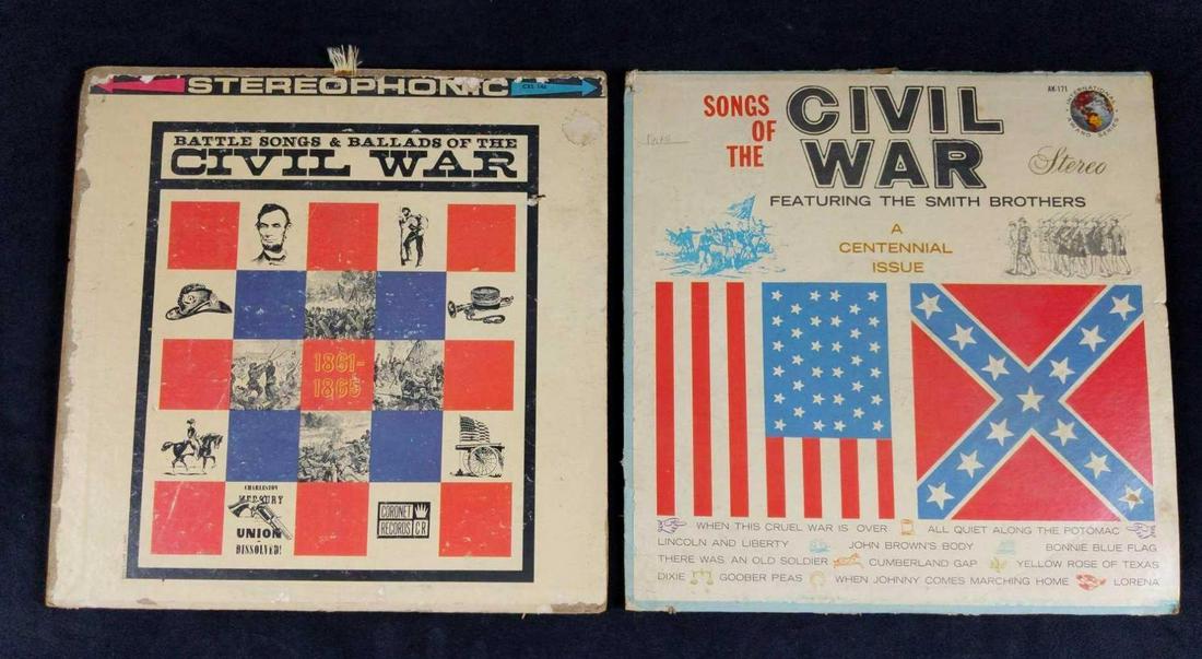Vintage Songs Of The Civil War LP Lot Of Two: This lot includes: (1) Songs Of The Civil War: Featuring The Smith Brothers. Released by the International Award Series. (1) Battle Songs And Ballads Of The Civil War. By The Robert Stanton Brothers. 