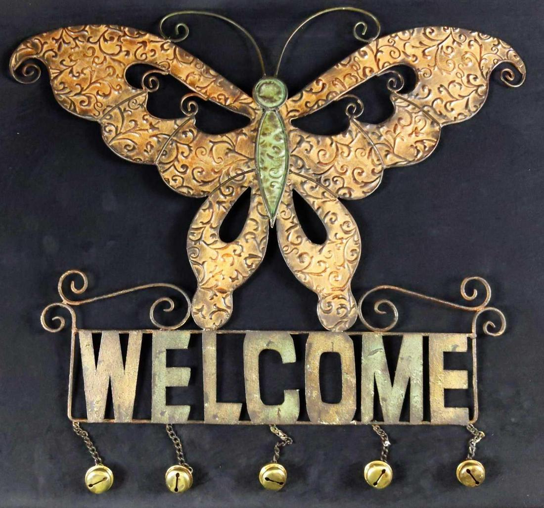 Metal Welcome Butterfly Garden Sign With Bells (1 of 5)