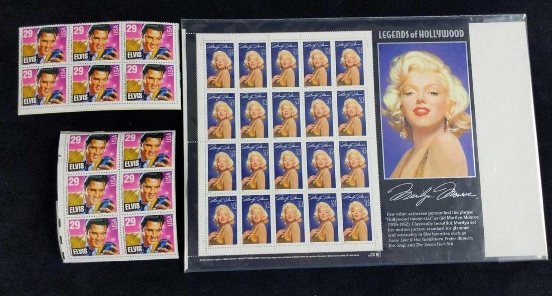 3 Elvis And Marilyn Monroe US Postal Stamp Sheet (1 of 6)