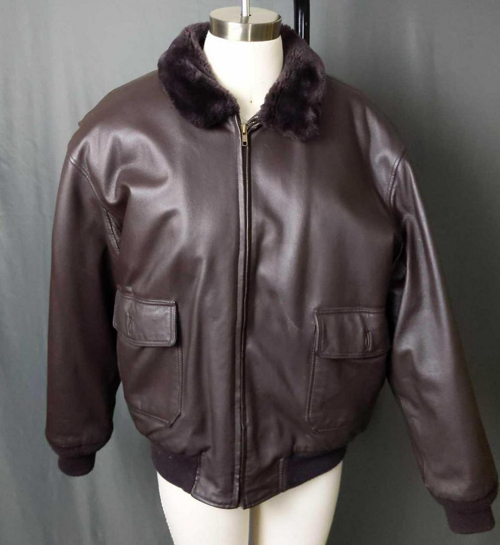 Mens Large Navy Airborne Leather Bomber Jacket (1 of 6)