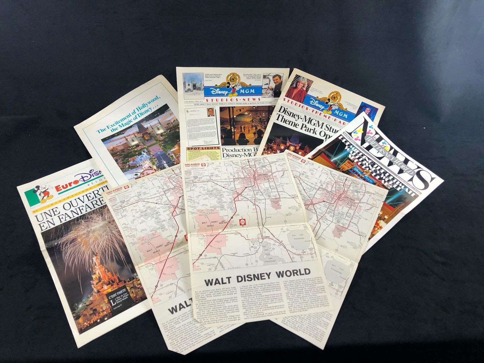 Lot of 8 Vintage Walt Disney World Newspaper News Euro: Lot of 8 Vintage Walt Disney World Newspaper News Euro Disney MGM Studios Orlando Vicinity Maps Lof of mix News Walt Disney World Memorabilia. The articles feature events from the '80s. There are some