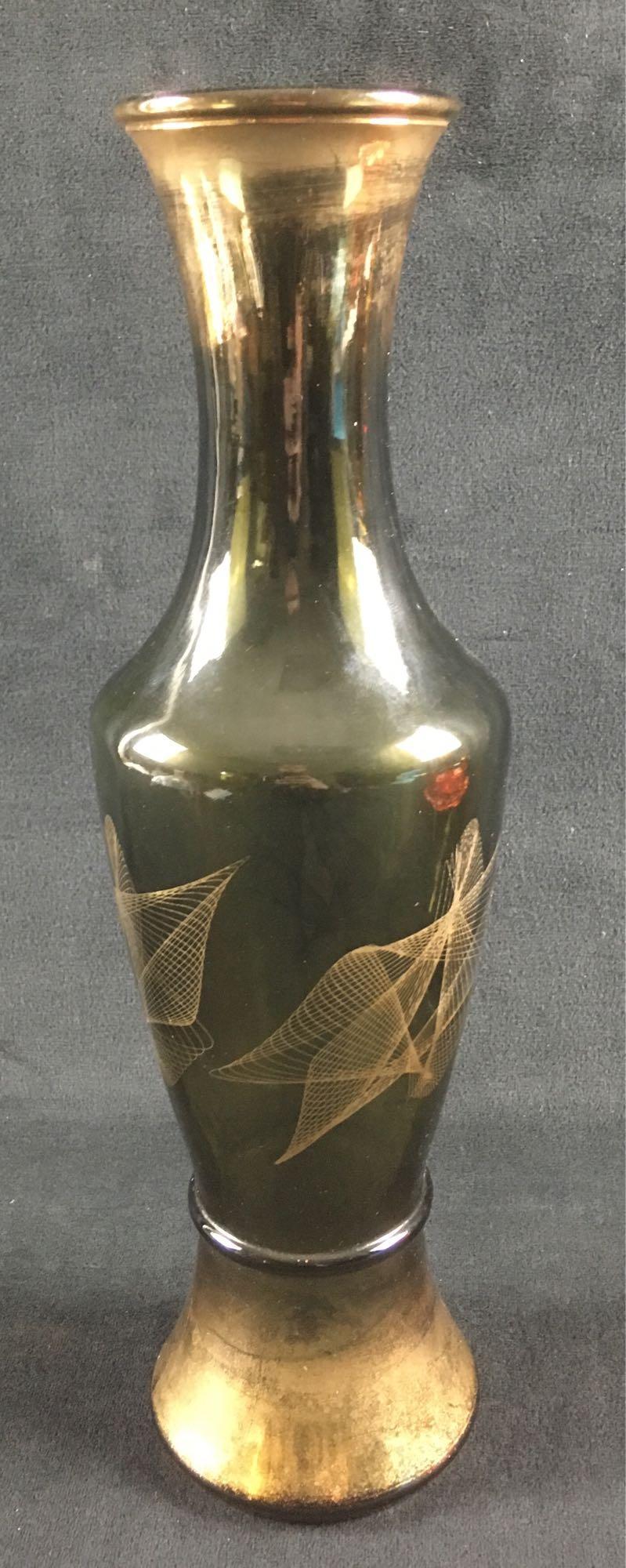 Mid Century Modern Gold Toned Dark Gray Glass Vase (1 of 5)