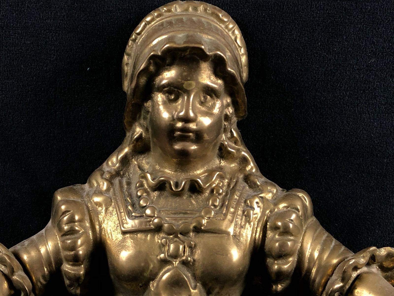 Vintage Cast Brass Towel Holder Bar Woman in Bonnet (1 of 12)