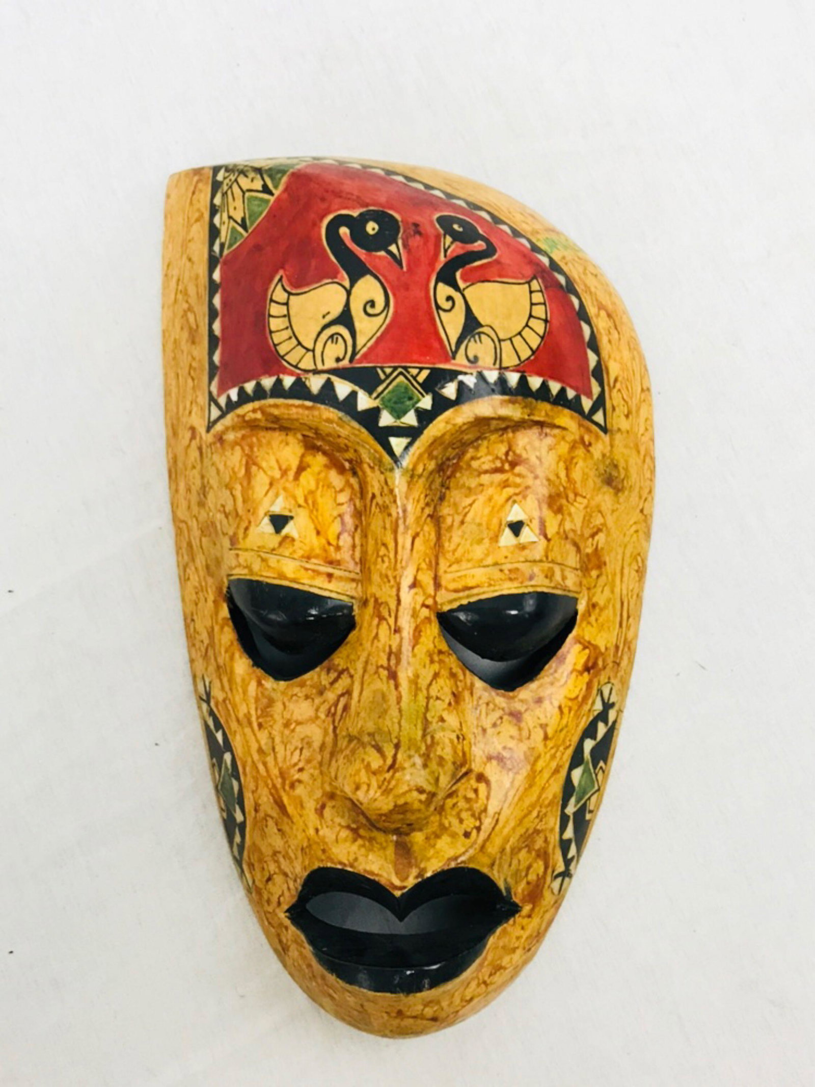 Tribal Mask Jamaica Souvenir: Vintage paper mache molded souvenir mask from Jamaica. Measures approximately 10" tall by 5.5" across. 