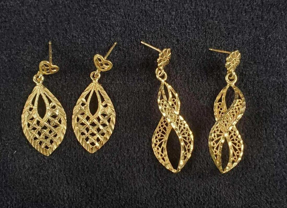 Two Sets Of 14K Gold Drop Diamond Cut Earrings (1 of 8)