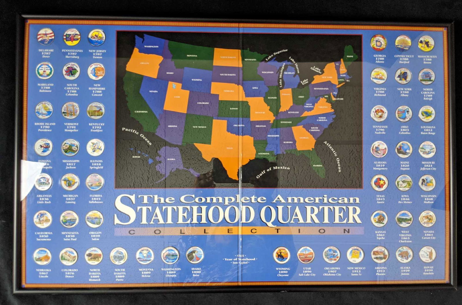 Framed Complete US Statehood Quarters In Color (1 of 8)