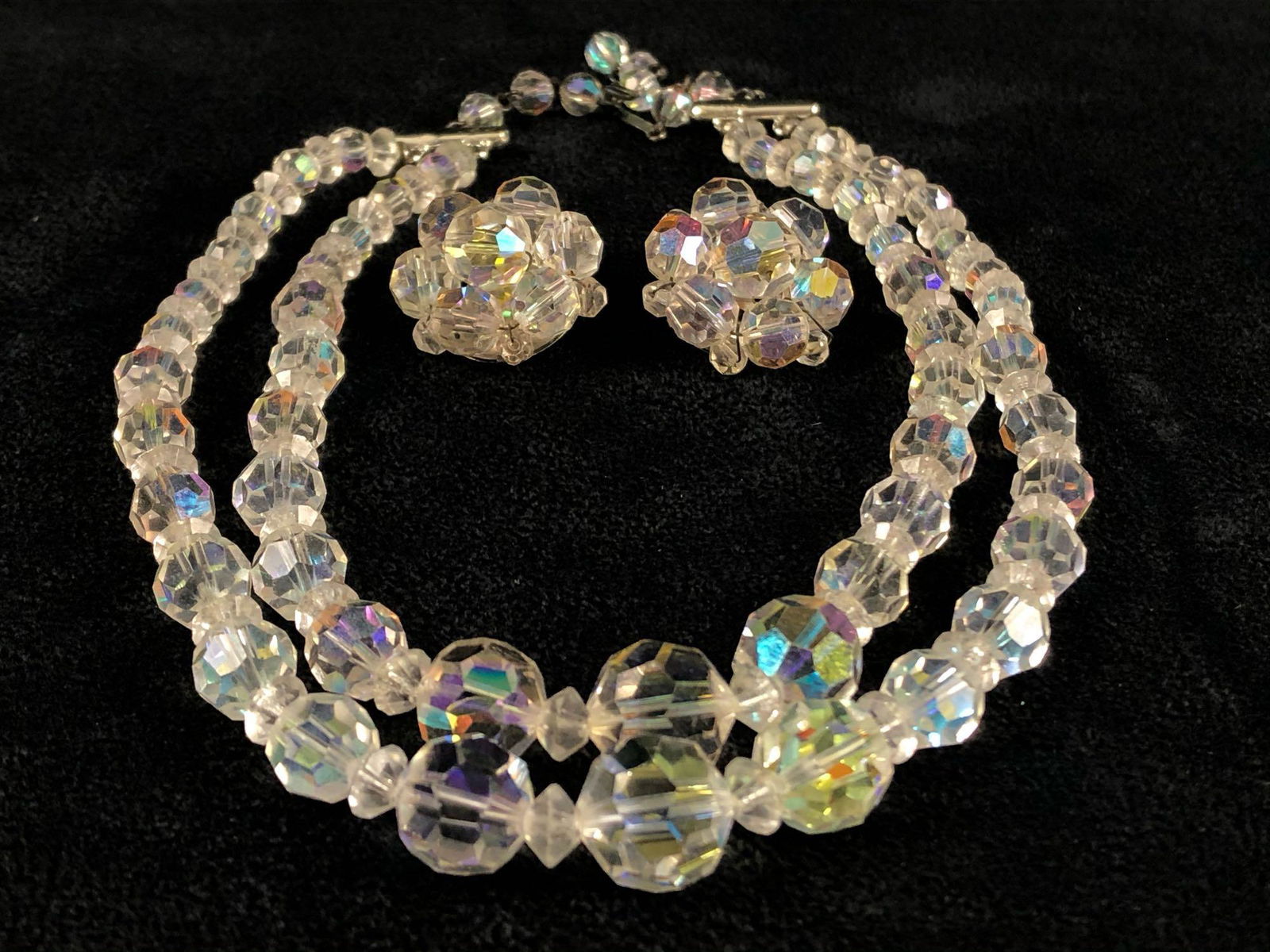 Vintage Crystal Glass Bead Aurora Borealis Double (1 of 7)