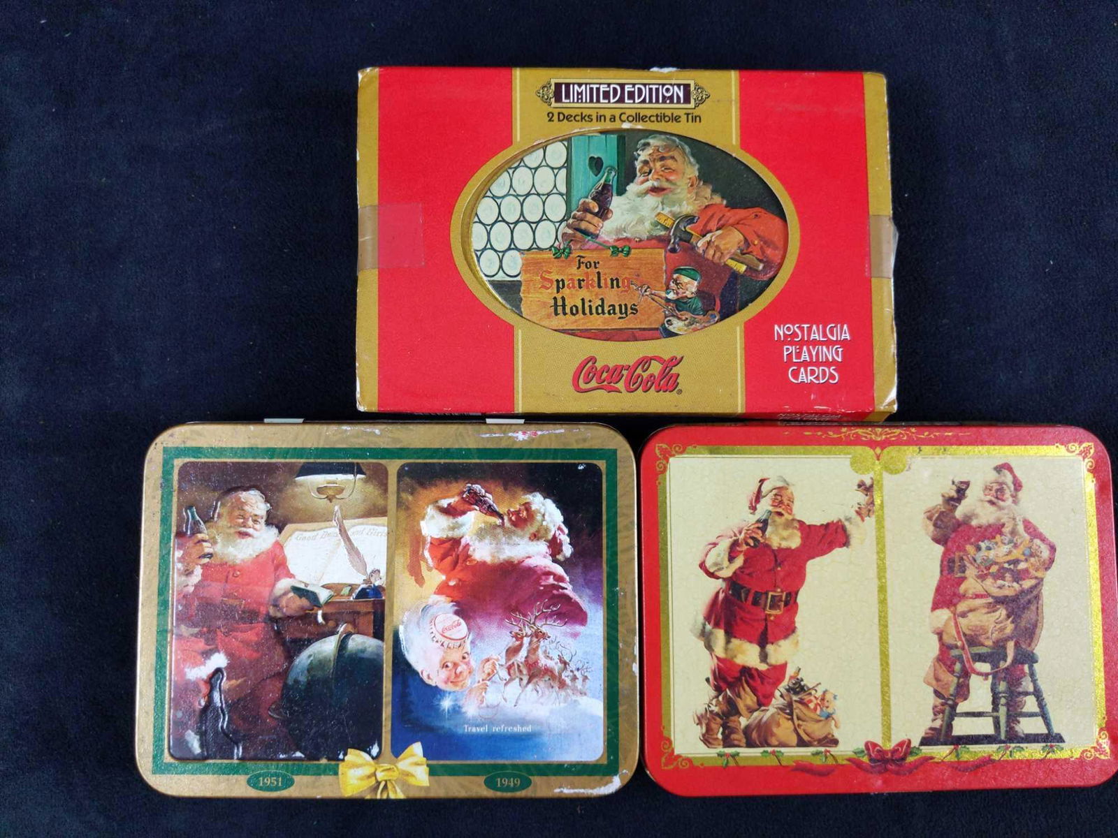 3 Santa Claus Coca Cola Playing Cards With Tins (1 of 5)
