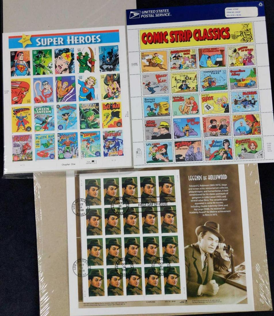 3 Sheets Comics And Hollywood US Postal Stamps (1 of 6)