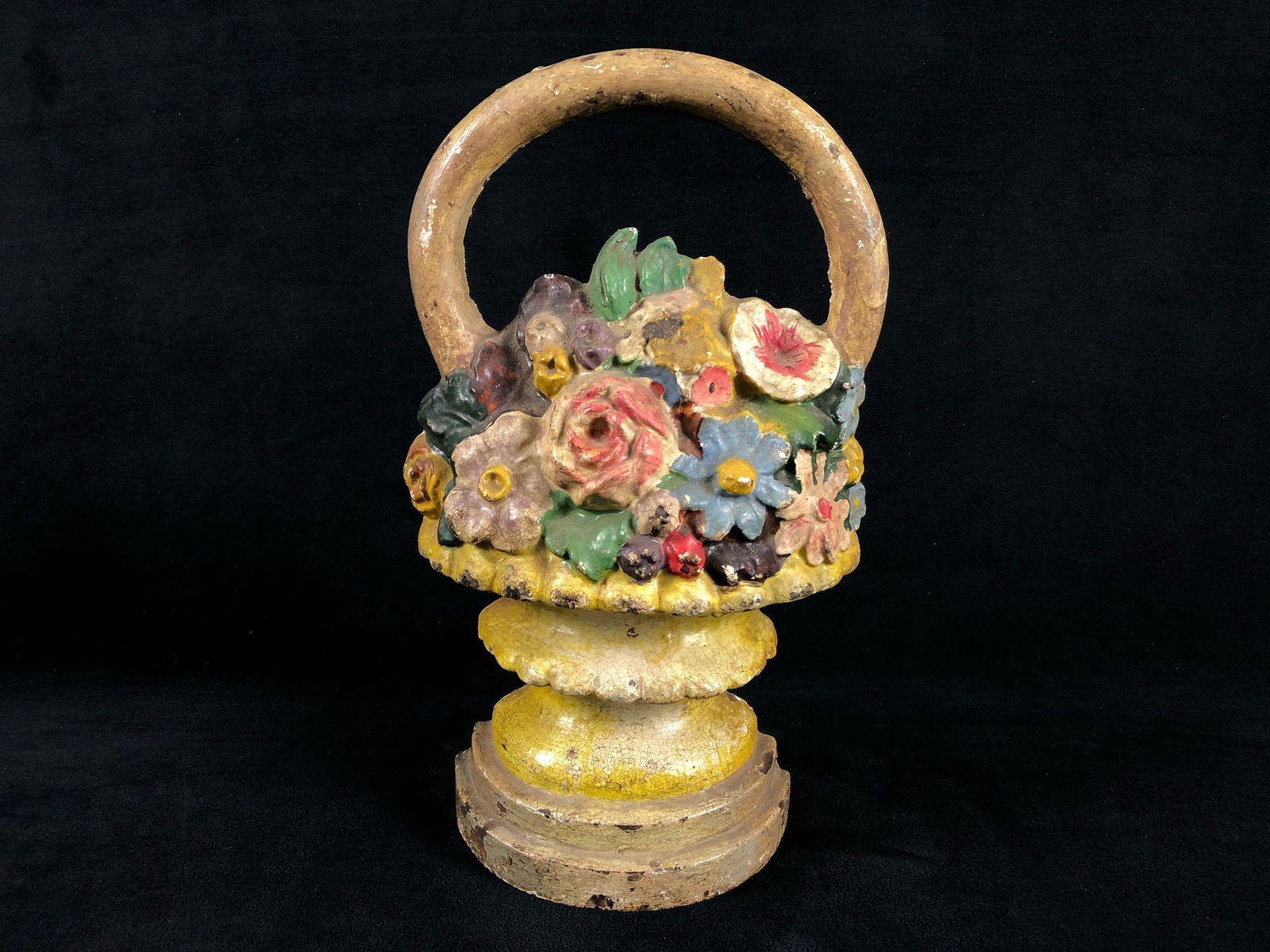 Antique Cast Iron Original Hand Painted Basket Of (1 of 5)