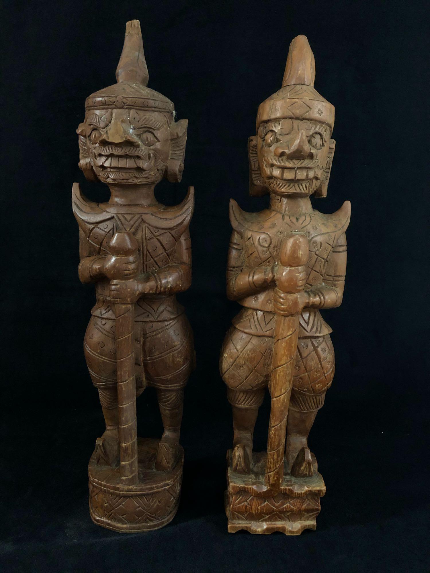 Antique Hand Carved Solid Wood Warrior Guards (1 of 9)