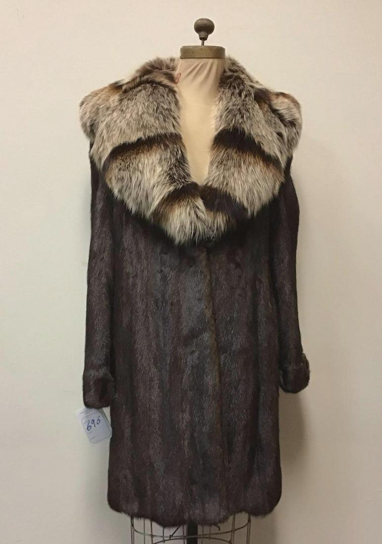 Mahogany Mink with Fox Collar Fur Coat Jacket (1 of 7)