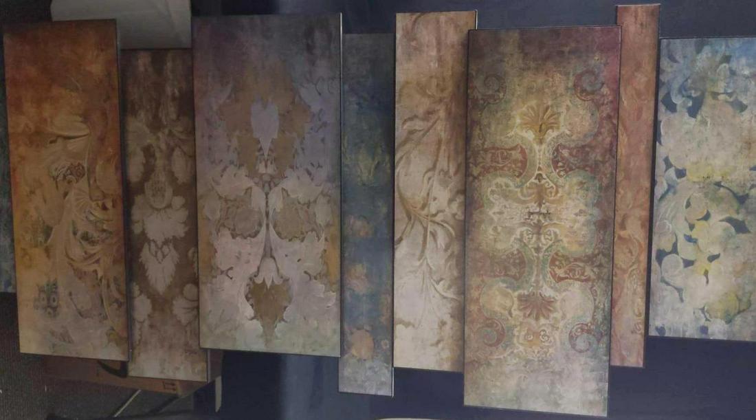 Large Wall Decor Faded Memory Mural By Kemp: Large art on board called "Faded Memory" by Kemp. This piece was originally licensed for the Bombay Company in the 1990's by a Bulgarian artist named Kemp. It looks like a series of off-set panels fea