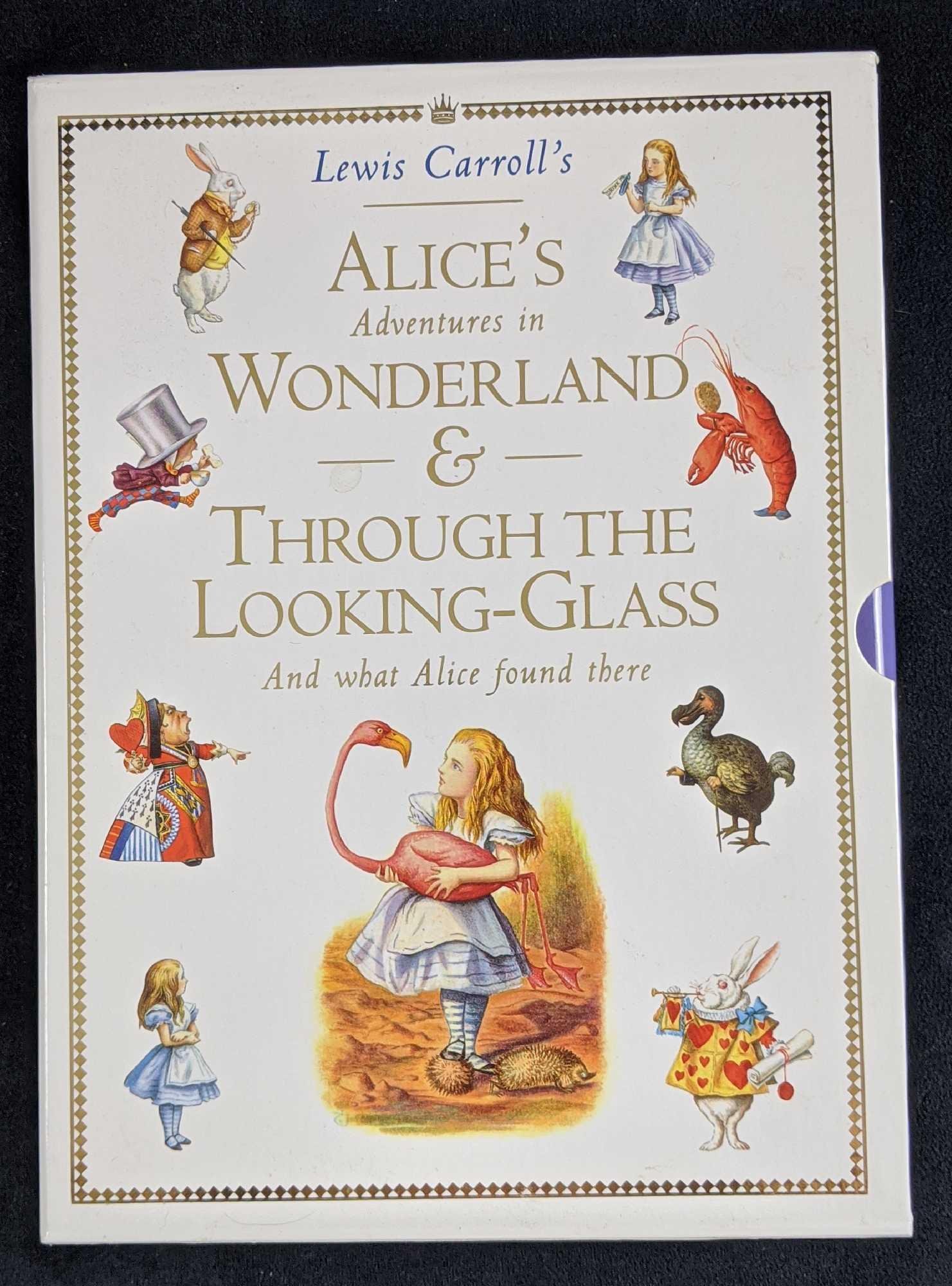 Carroll Alices Adventures In Wonderland 2 Book Set: Lewis Carroll's Alice's Adventures In Wonderland And Through The Looking-Glass. Both books in one box set. Published by Macmillan Children's Books in 1995 with full-color art by Sir John Tenniel. Book