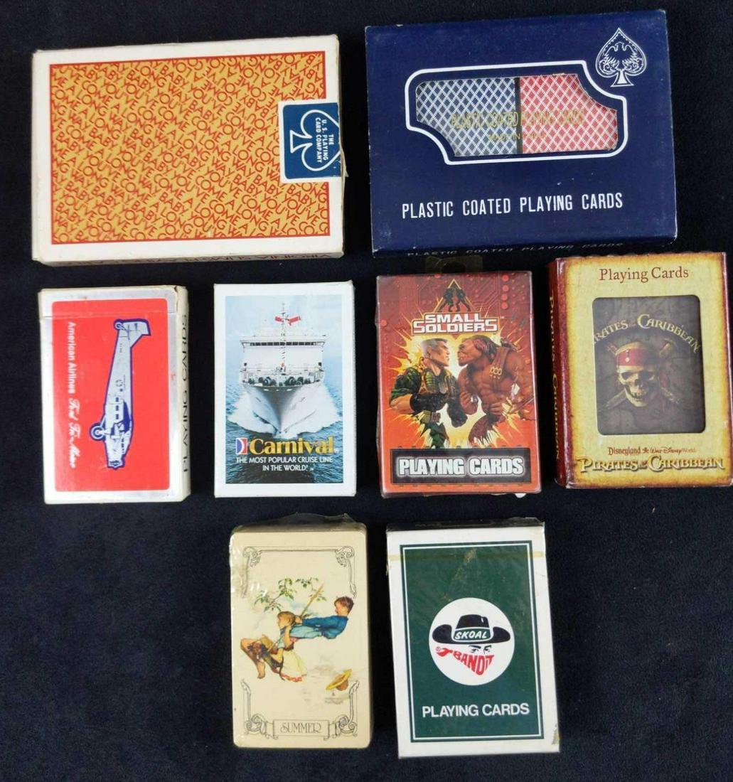 Ten Unique Playing Card Decks Disney Rockwell: This lot includes: (1) Skoal Bandit Playing Cards (Unopened) (1) Norman Rockwell Playing Cards (Unopened) (1) Carnival Cruise Playing Cards (Opened) (1) American Airlines Ford Tri-Motor (Opened) (1) S