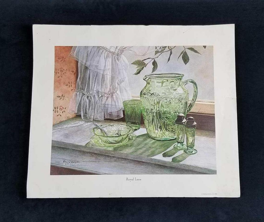 Royal Lace Rex W Robinson Print: Royal Lace" 1977 by Rex W Robinson. Print created by Nostalgia Gallery, Inc. 1978. It is numbered 1222/1500 and is signed by artist in the lower left corner. The print is in good used condition. The p