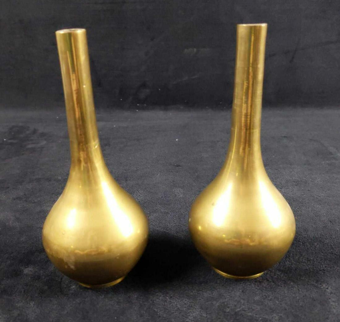 Two Vintage Indian Brass Bud Vases