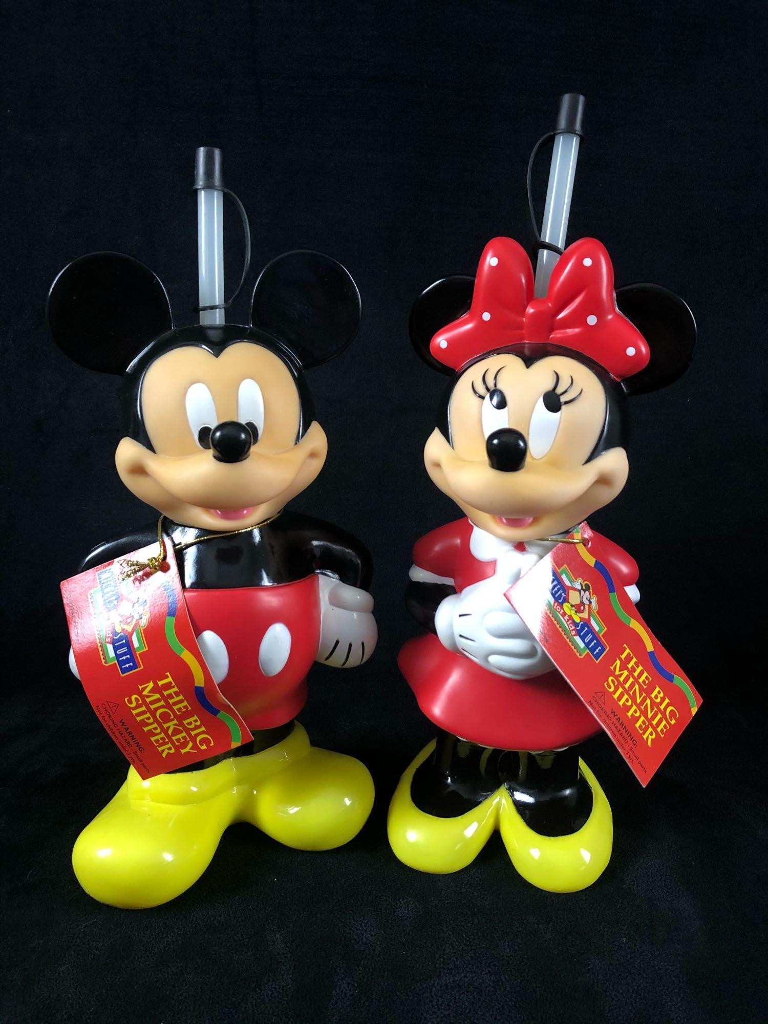 1999 Disney Big Mickey & Minnie Mouse Sippers Reusable: 1999 Disney Big Mickey & Minnie Mouse Sippers Reusable Bottles NWT .Mint t condition on these beauties. 10" Tall w/ original tags.