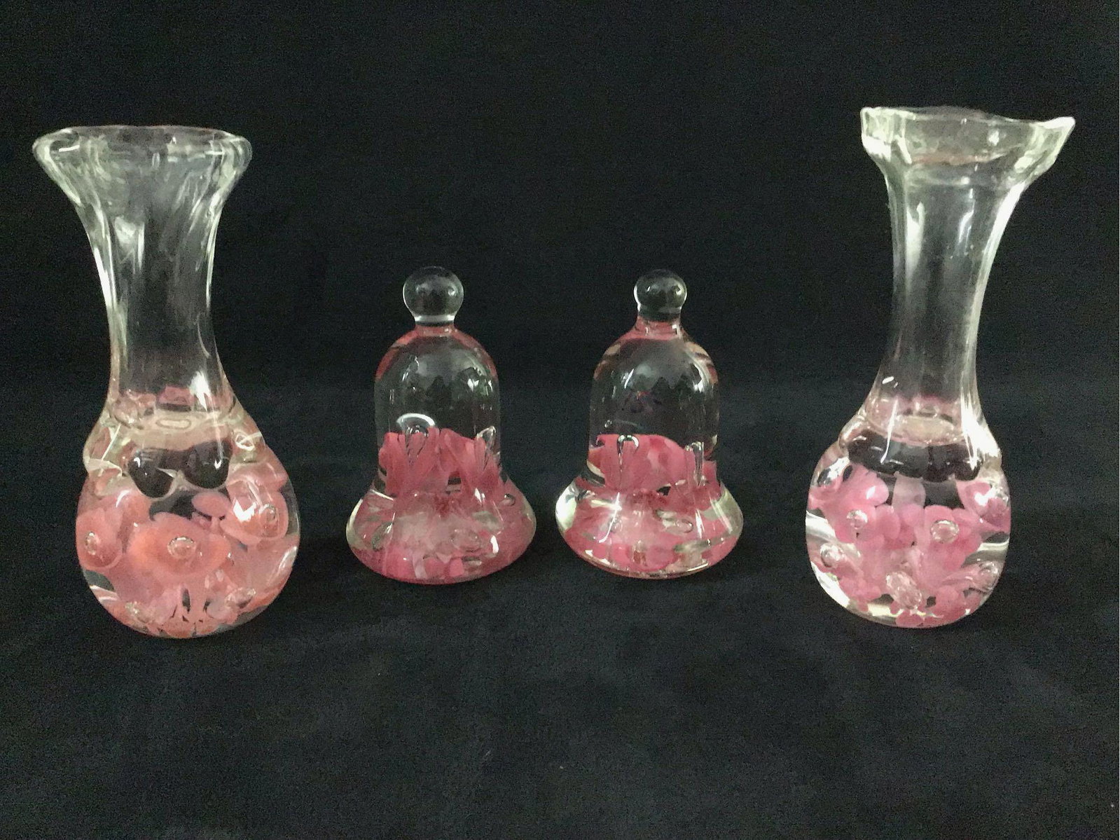 Vintage Glass Art Designer Joe Rice Candlestick Lot: Vintage Glass Art Designer Joe Rice Candlestick . This is a lot of four glass art pieces. They state they are made by Joe Rice who is a known craftsman of glass art. They are in good condition with so