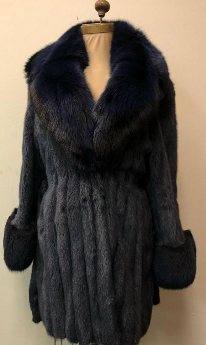 Blue Mink Sterling Fox Collar Fur Coat (1 of 6)