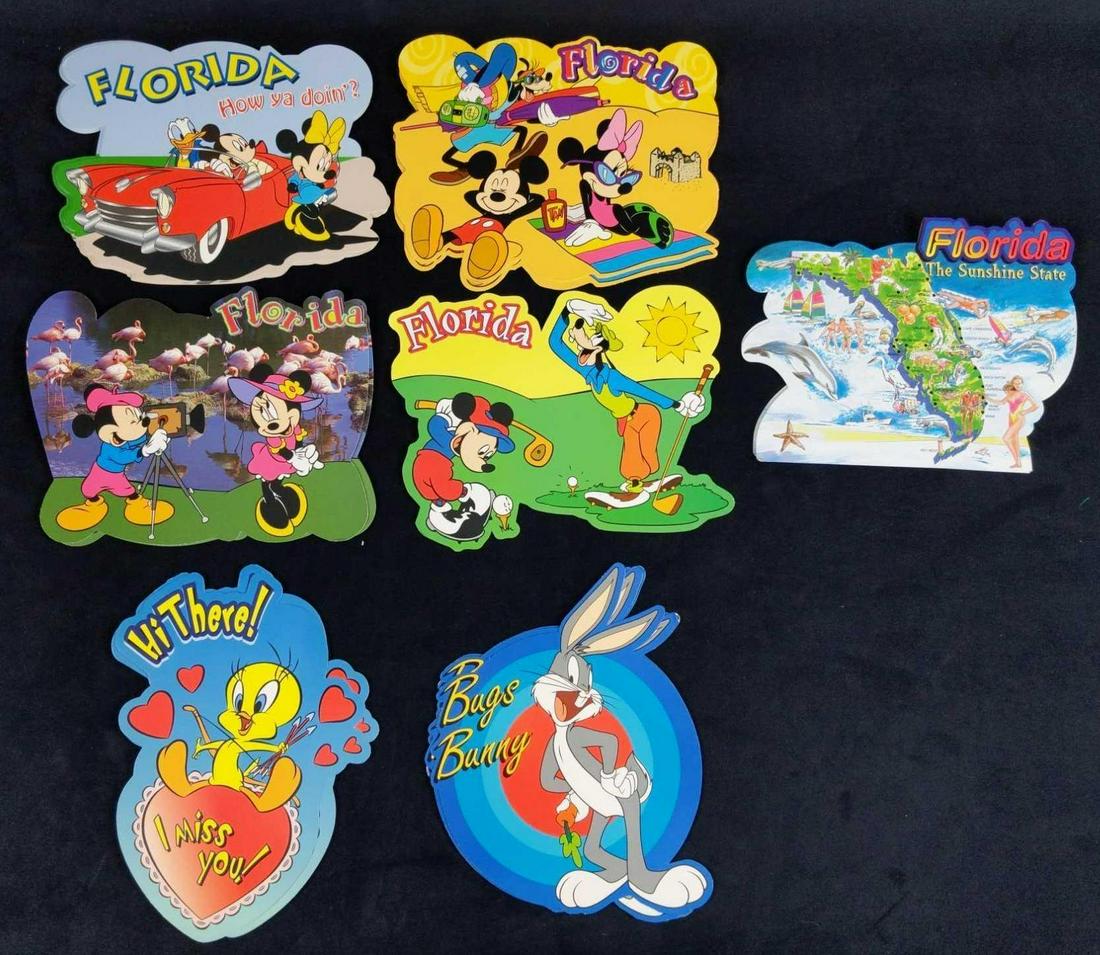 Oversized Disney Warner Brothers Florida Postcards: This lot includes: (6) "Hi, There! I Miss You!" Tweetie Bird Postcards. This is approx 7" x 8 1/2". (4) Bugs Bunny Postcard. This is approx 7" x 8". (1) Goofy And Mickey Mouse Golfing Florida Postcard