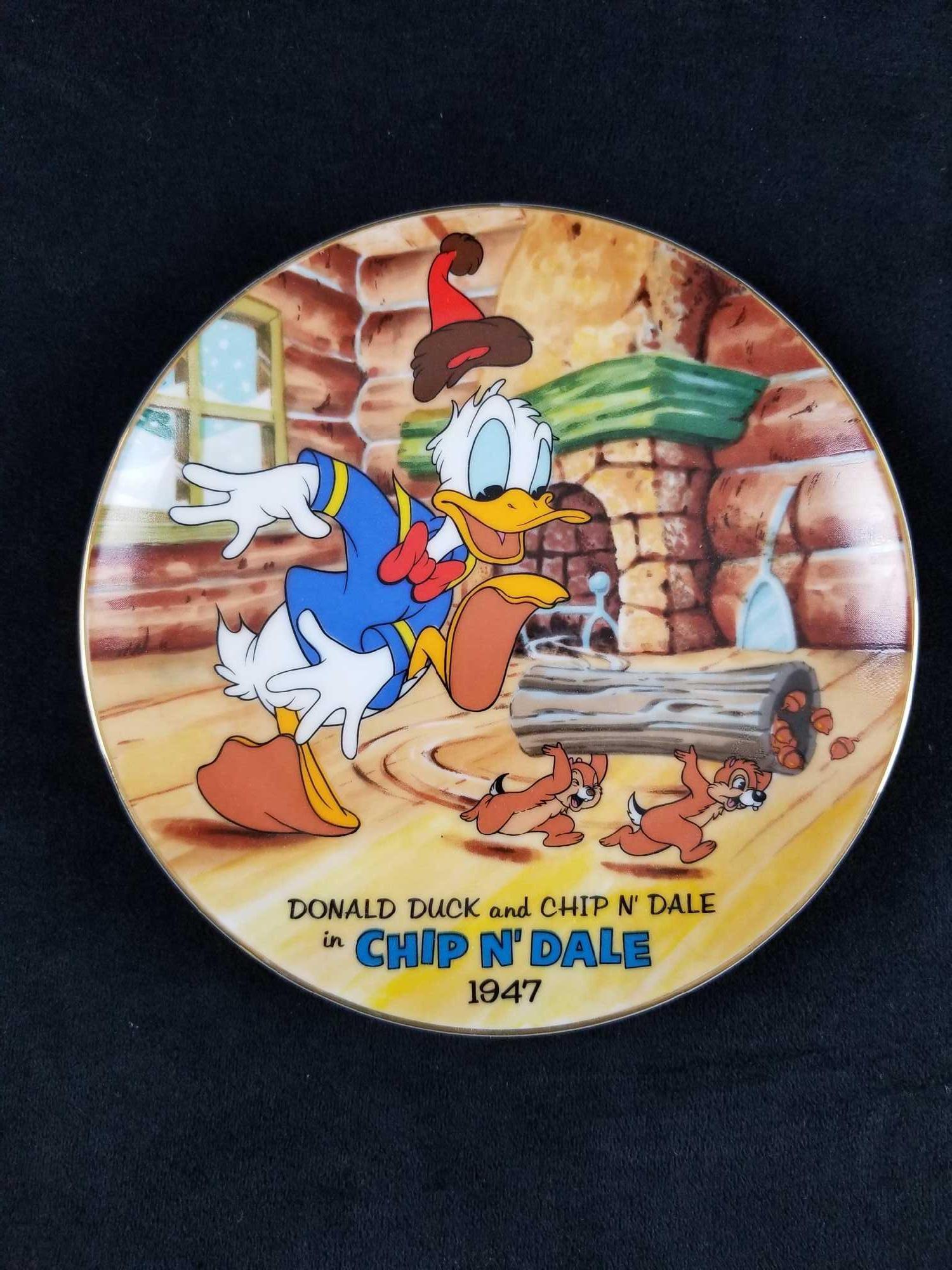 Vintage Donald Duck 50th Birthday Plate Collection Chip: Vintage Donald Duck 50th Birthday Plate Collection Chip N' Dale 1947 Movie Scene From animation short film "Chip N' Dale" 1947, Donald Duck is featured with Chip N' Dale . This collectors plate is in