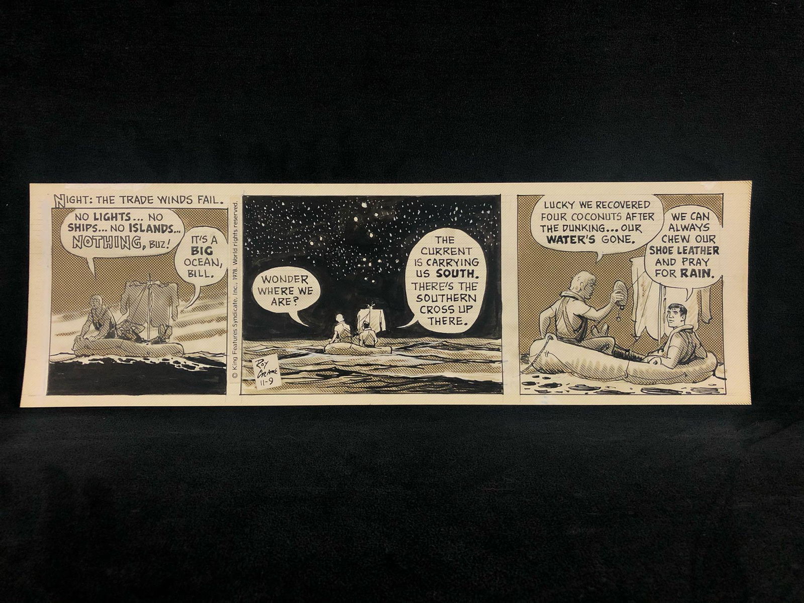 Roy Crane "Buz Sawyer" Sunday Comic Strip Original Art: Henry Schlensker (as Roy Crane) Buz Sawyer 11-9-78 16.25 x 4.75 image pencil/ink on bristol board signed in great condition. Royston Campbell Crane, who signed his work Roy Crane, was an American cart