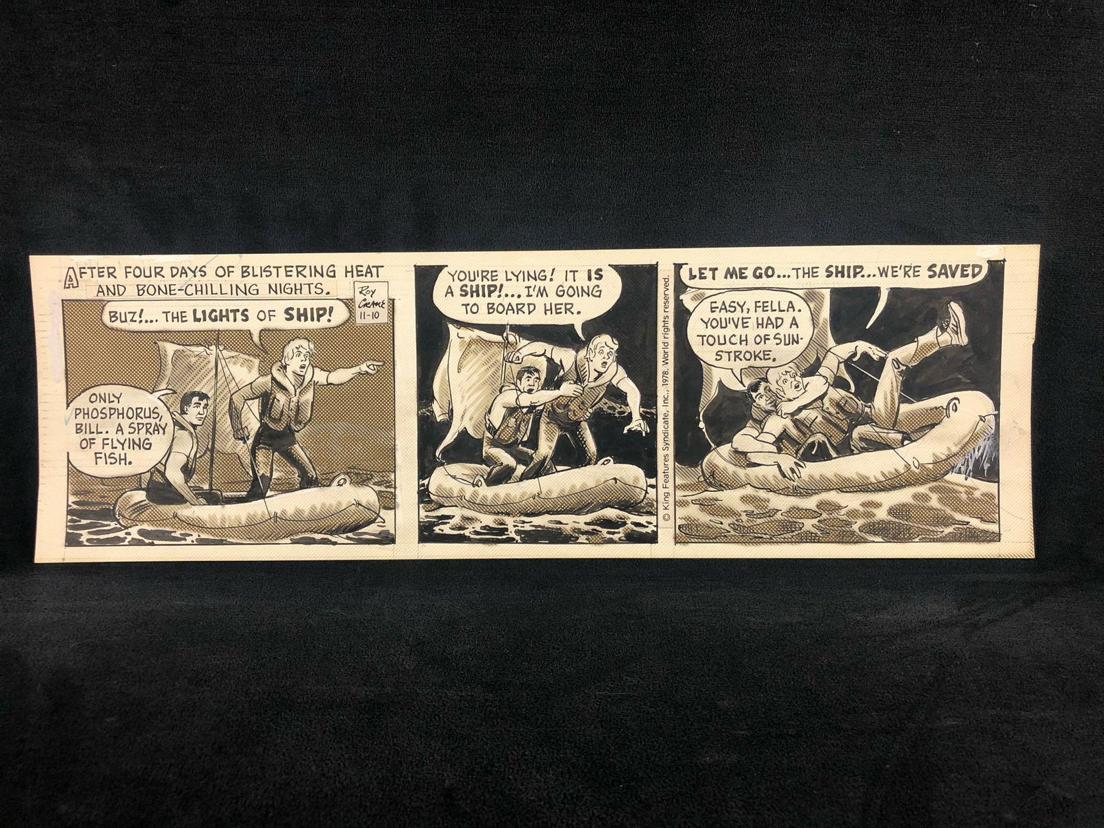 Roy Crane "Buz Sawyer" Sunday Comic Strip Original Art: Henry Schlensker (as Roy Crane) Buz Sawyer 11-11-78 16.25 x 4.75 image pencil/ink on bristol board signed in great condition. Royston Campbell Crane, who signed his work Roy Crane, was an American car