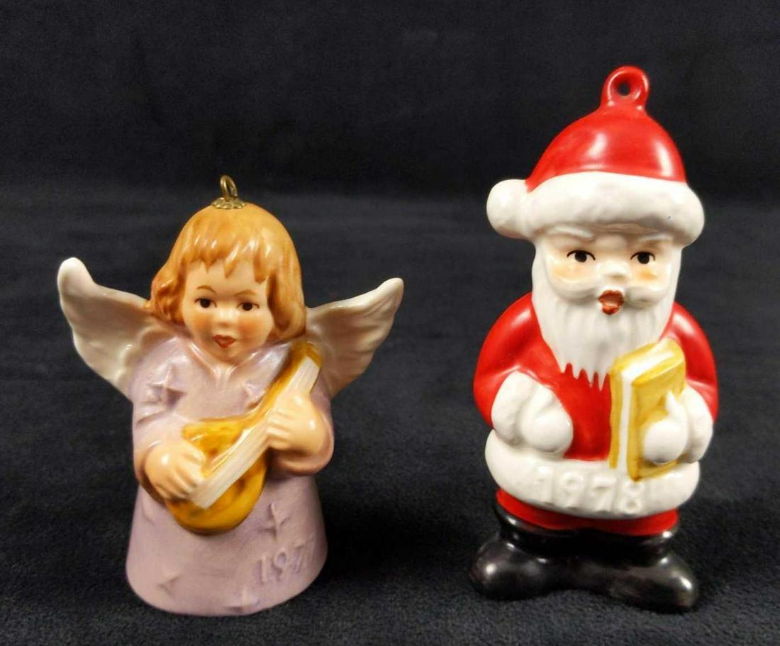 Vintage Goebel Santa And Angel Ornaments: This lot consists of: (1) Goebel Santa Claus Ornament. 1978. Ornament is approx 4" x 1" x 4". Ornament is in good, vintage condition with no known damage. (1) Goebel Angel With Lute Bell Ornament. 197