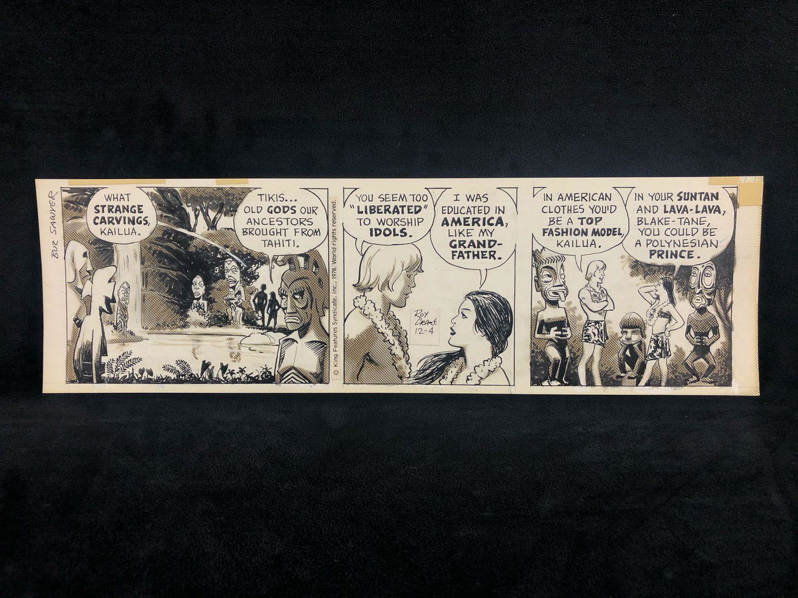 Roy Crane "Buz Sawyer" Sunday Comic Strip Original Art: Henry Schlensker (as Roy Crane) Buz Sawyer 11-1-78 16.25 x 4.75 image pencil/ink on bristol board signed in great condition. Royston Campbell Crane, who signed his work Roy Crane, was an American cart