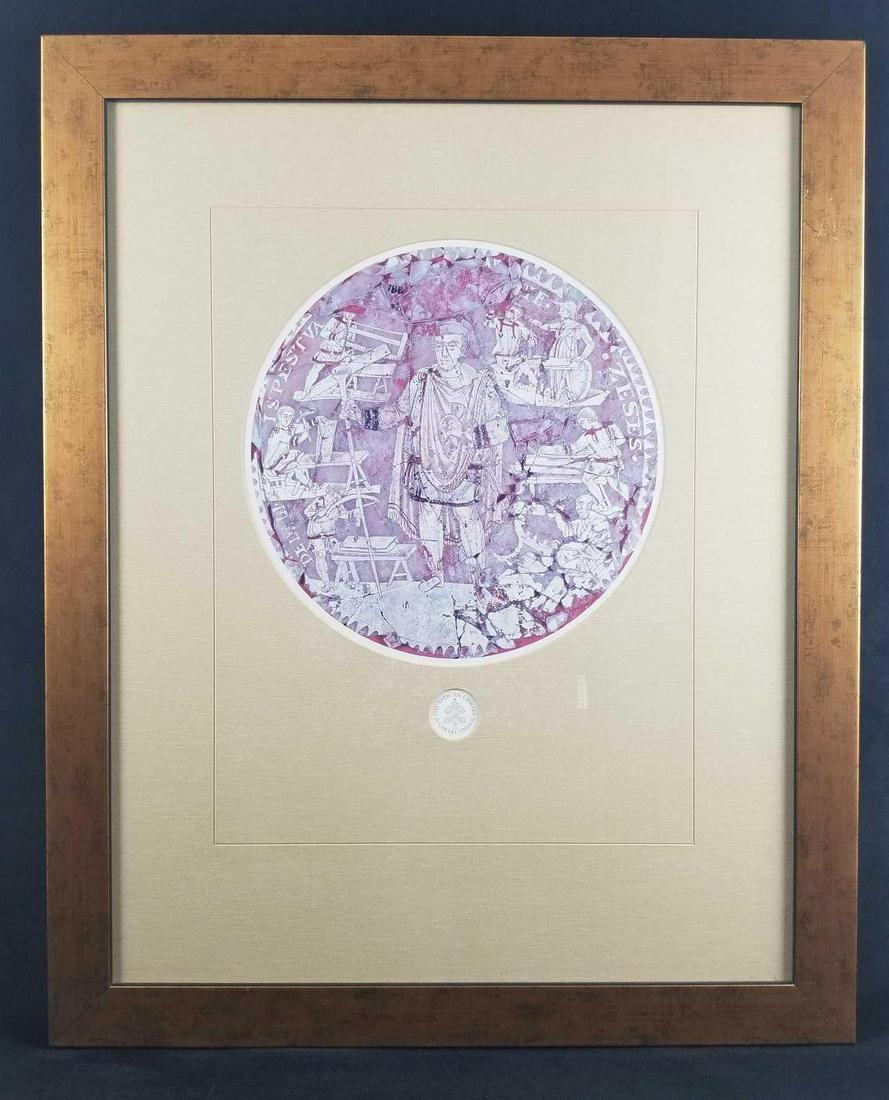 Gold Figure Paper Print From The Vatican Library Roman: The title of this piece is called "Gold Figure" and it is an image that was colored altered to light pink hues based off of the "Gold Lions" roman art glass. It is by an unknown artist. The print was 